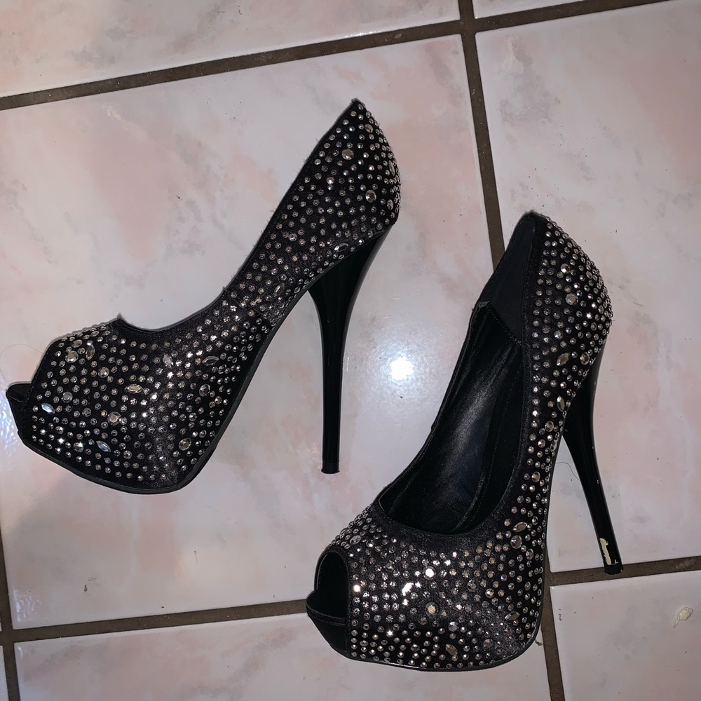 Rhinestone embellished pumps